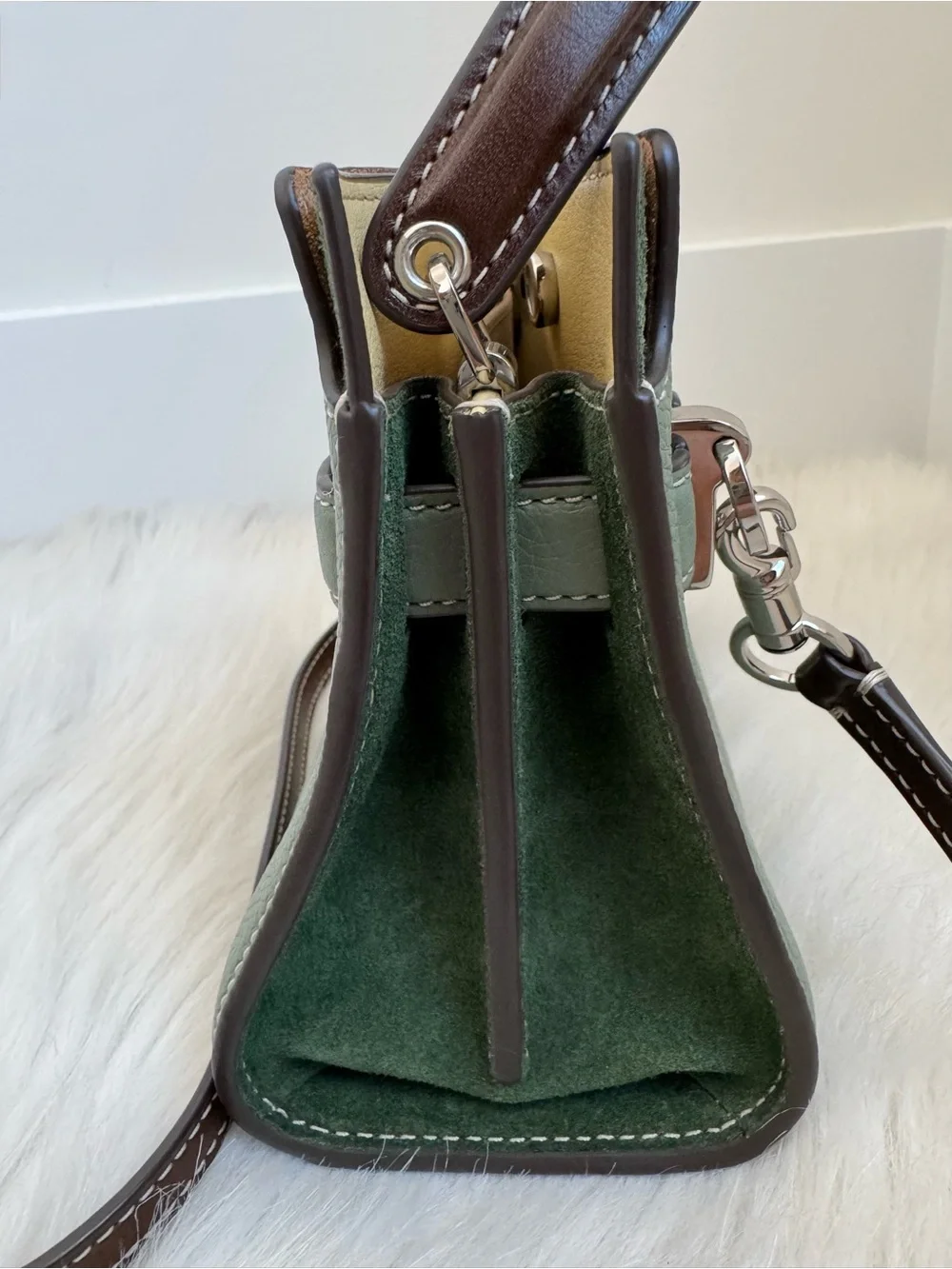 Tory Burch green pebbled leather petite Lee Radziwill double bag
